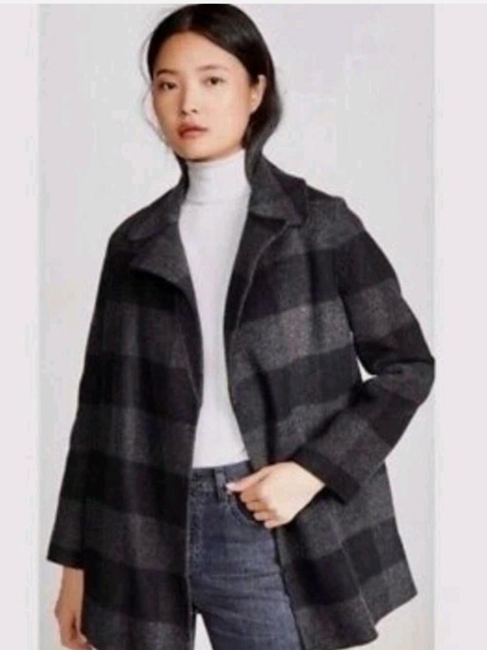 Theory Clairine Overlay Wool Coat, Buffalo Check Sz S